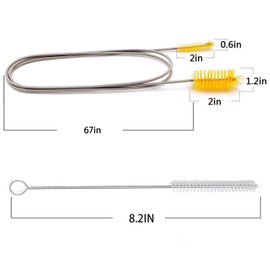 Flexible Drain Brush，Nylon Cleaner Double Ended Elastic Hose Pipe 67-inch and 2 PCS 8.2-inch Straw Cleaning Brush