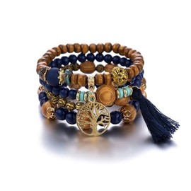 COLORFUL BLING Boho Beaded Bracelet Set for Women Girls Wooden Multi Layered Beaded Bracelet 4Pcs Stretch Bracelet Set Ethnic Jewelry-Style D