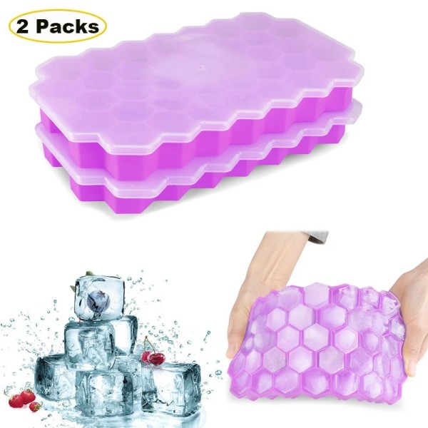 Unbranded 2 Pack Silicone Ice Cube Tray with Lid 74