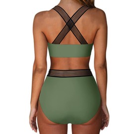SUUKSESS Women High Waisted Bikini Sets (Army Green, M)