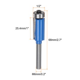 HARFINGTON 2pcs Flush Trim Router Bit 6mm Shank 1/2" Dia 1" Cutting Depth Top Bearing Flush Straight Cut Trimming Router Bits Carbide for Particle Board Plywood MDF Woodwork, Blue