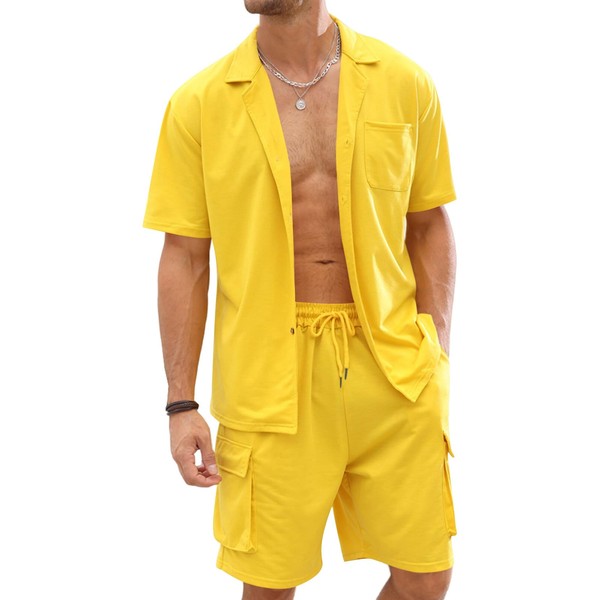 Fastkoala Mens Short Sets Tracksuits Suits Sweatsuits Full Open Button