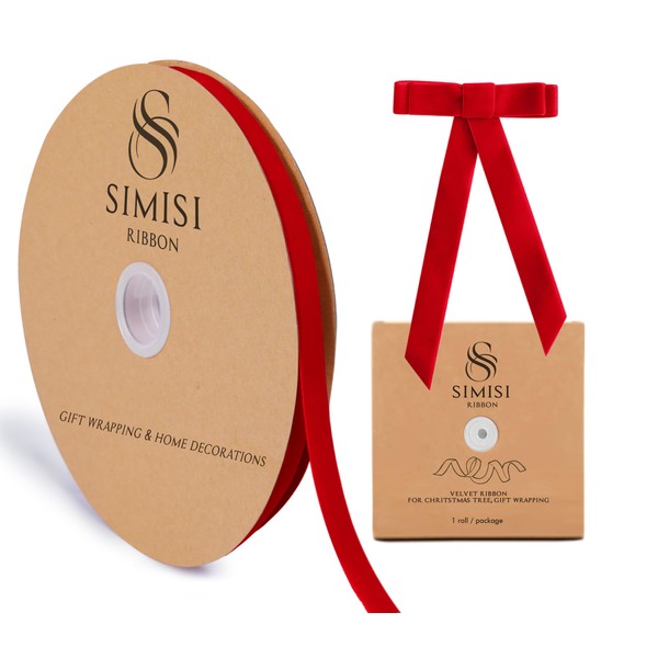 Red Velvet Ribbon 3/8'' 25 Yards for Christmas Tree, Gift