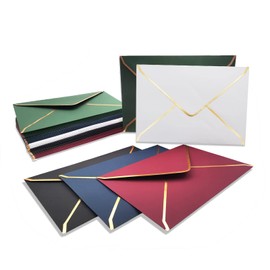 50 Pack 5x7 inch Envelopes, Luxury Invitation Envelopes 18.5 x13.5 cm V-Flap Envelopes Quick Seal with Gold Border for 5x7 Cards, Invitations, Weddings, Photos, Graduation