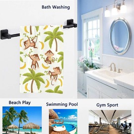 Naanle Cute Cartoon Monkey Trees Pattern Soft Highly Absorbent Large Decorative Hand Towels Multipurpose for Bathroom, Hotel, Gym and Spa (16 x 30 Inches)