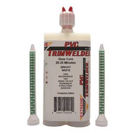 PVC TrimWelder Slow Cure 220 ML Cartridge and 2 Included Qwik Mixers, Will not Foam, Run or Drip, Ready in 90 to 120 Minutes, Medium Viscosity and Solvent-Free White