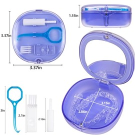 Estuche de doble capa para alineadores de ortodoncia con espejo, soporte para protector bucal nocturno con herramienta para quitar el retenedor, cepillo y mordedor - Cierre magnético seguro