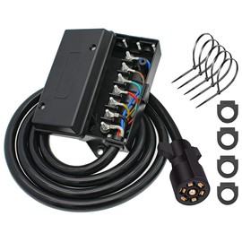 7 Pin Trailer Plug Wiring Harness （6ft） with 7 Gang Waterproof Junction Box, Heavy Duty 7 Way RV Trailer Replacement Wiring Harness Kit
