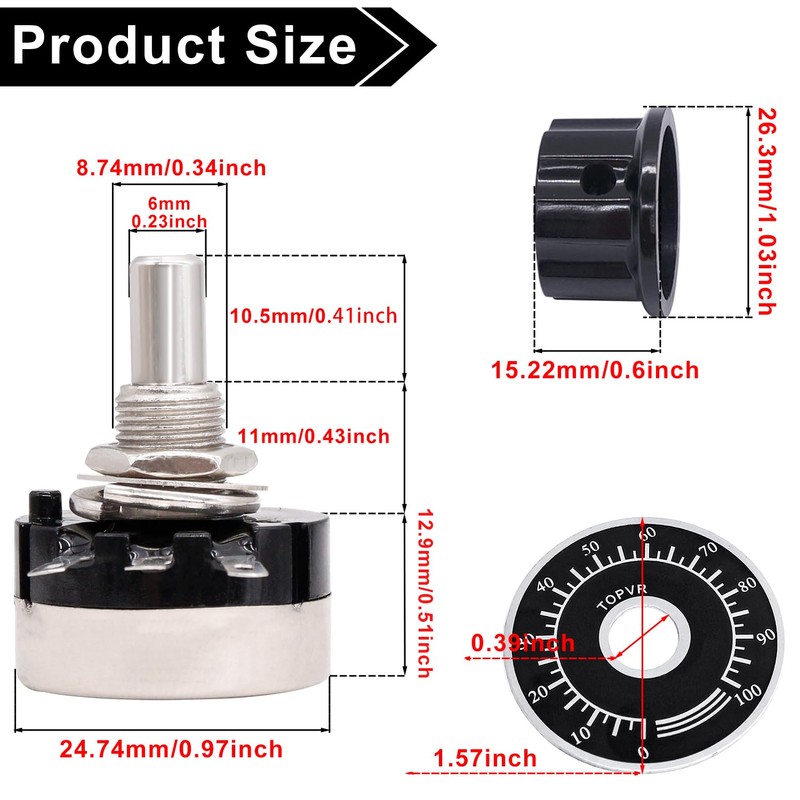 Taiss/2pcs RV24YN20S Potentiometer 100 ohm Single Turn Carbon Film Rotary