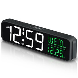 Peakeep 9" Digital Alarm Clock Large Display for Bedroom Living Room, Loud for Heavy Sleepers Adults, Auto DST, Date Day of Week Temperature, Dimmable Plug in Electric Clock Battery Backup & USB Port