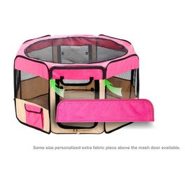 Pawer 36”×18.5” 8-Panel Foldable Pet Playpen, for Small Medium Cat/Dog/Puppy, Hot Pink+Beige, 600D Oxford Cloth Portable Indoor & Outdoor Kennel with Carry Bag, Multiple Sizes & Colors Available