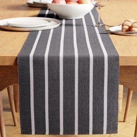 Encasa Table Runner for 8 Seat Dining Rooms, Roma Grey Stripes, Fine Ribbed Cotton, Size 32 x 250 cm, Over 20 Modern Colours and Woven Designs, Machine Washable