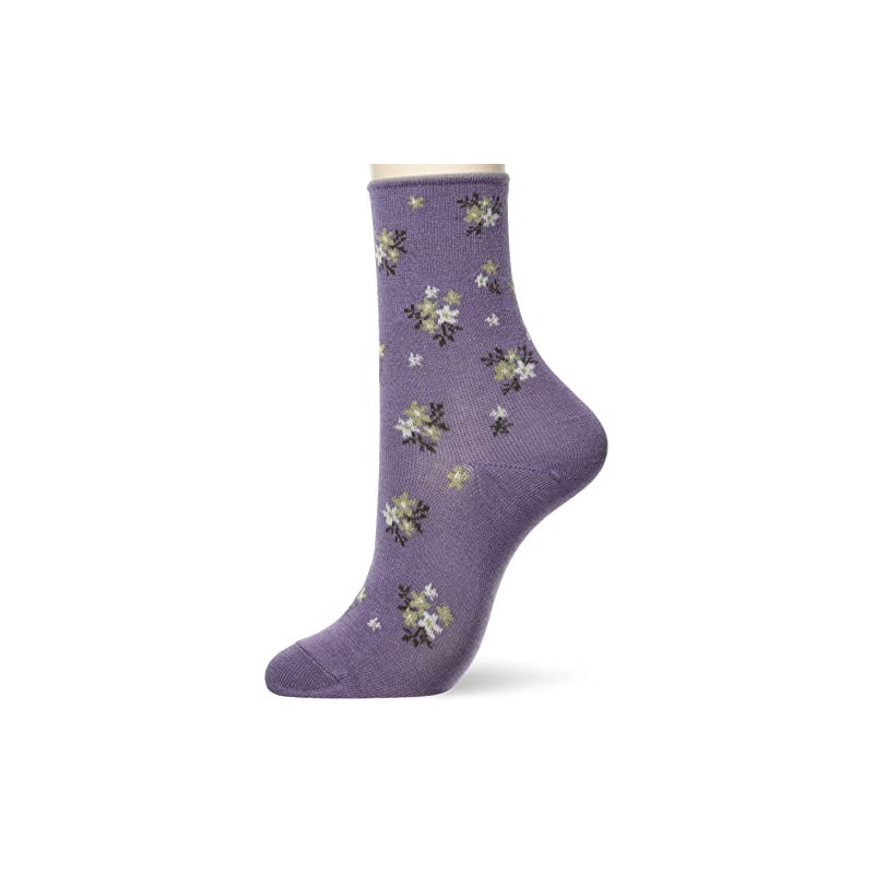 Fukusuke Women's Bouquet Pattern Socks, Set of 2, natural purple
