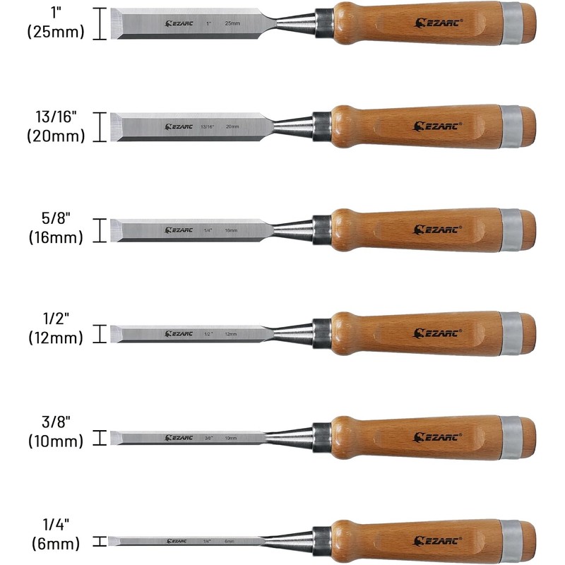 EZARC 6 Pieces Wood Chisel Tool Sets Woodworking Carving Chisel