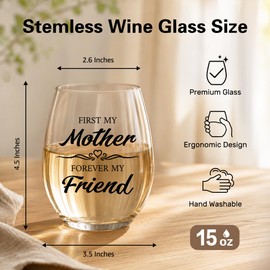 PUVOXHO First My Mother Forever My Friend Stemless Wine Glasses, Funny Wine Glasses for Women, Appreciation Gifts for Mom from Daughter Son, Mothers Day Birthday Retirement Gifts for Mommy Grandmother
