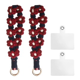 sourcing map 2 Pcs Phone Wrist Strap, Cell Phone Lanyard Bracelet with Tether Tabs Handmade Smartphone Wristlet Keychain Anti-Loss Phone Chain for Women, Burgundy