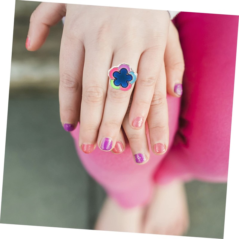 BESPORTBLE 5pcs Adjustable Flower Design for Women Color Changing Finger