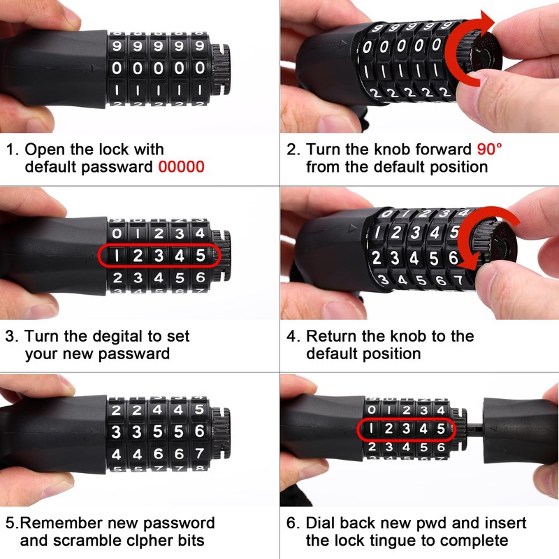 MEETLOCKS Bike Chain Lock,3.2 Feet Long 5 Digit Combination High
