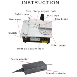 Mini Table Saw, RTOVZON 96W Mini Desktop Electric Saw Cutter 7.1"x5.5", Cut Thickness Adjustable Precision Craft Table Saw with Speed & Angle Adjust 4* Blades, Available for Wood/PCB/Acrylic/Plastic