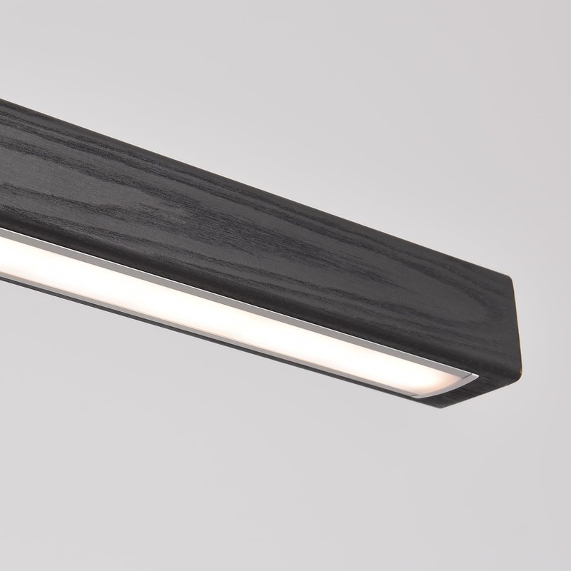 Black Wood Linear Pendant Light – Dimmable LED Chandelier with