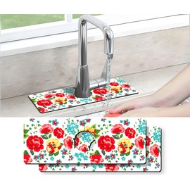 Kitchen Sink Splash Guard Faucet Mat -2 PC Super Absorbent Fast Drying Mat Sink Gadgets-Splash Guard Behind Faucet Drip Catcher for Kitchen, Bathroom,Sink Mat, Dish Drying Mat, Bathroom(15" X 5.5" )