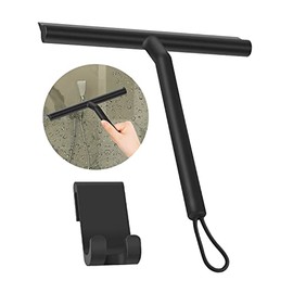 ERKOON Cepillo de Ducha de Silicona con Gancho y Cordón, Rascador de Ventanas Negro, Limpiador de Pantallas de Espejos, Multi-Limpiador para Baños, Puertas, Coches y Muebles (8")