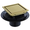 4-Inch Square Shower Drain, Brushed Gold Floor Drain with Flange,