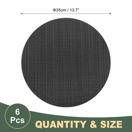 sourcing map 6 Pcs Placemats, 13.7 Inch PVC Placemats Round Braided Place Mats Non-Slip Heat Resistant Place Mats Washable Table Mats for Dining Table Vertical Texture Surface, Black