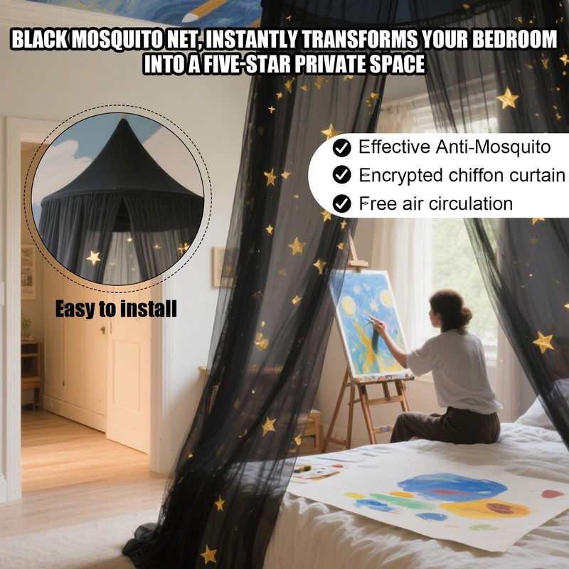 Henrrida Bed Canopy for Girls,With Glowing Stars, Bed Canopy Princess