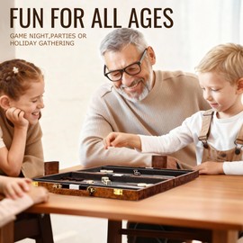 ropoda Backgammon Board Game Set (15 Inches) for Adults and Kids,Classic Board Strategy Game,Portable and Travel Backgammon Set with Premium Leather Case,Best Strategy & Tip Guide