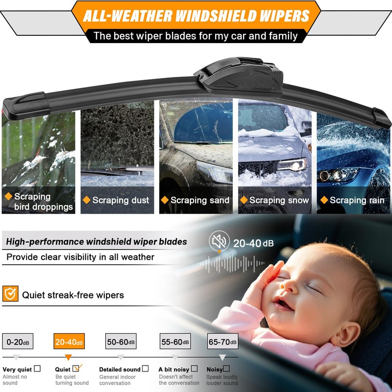 AUTOBOO 24"+22" Windshield Wipers with 12" Rear Wiper Blade Replacement