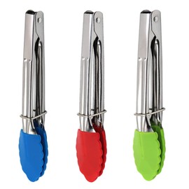 JXJYZLN Mini Kitchen Tongs with Silicone Tips,Silicone Serving Tongs of 3 set,7 inch Non-stick Small Tongs with Stainless Steel Silicon Handles, Heat Resistant Tongs for Cooking, Serving (Multi-Color)