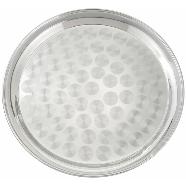 Winco Round Tray with Swirl Pattern, 16-Inch, Stainless Steel
