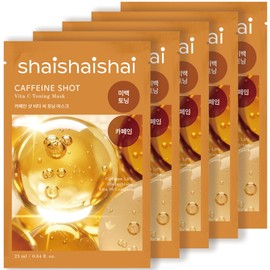 Shaishai Caffeine Shot Vitamin C Toning Mask (Formulated with Caffeine 1.8% x Niacinami x Doggle Tathione), Korea, Face Pack, Sheet Mask, Moisturizing, 0.8 fl oz (25 ml) x 5 Sheets