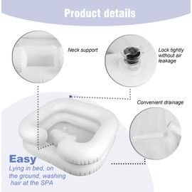 Inflatable Shampoo Basin - Portable Hair Washing Tray for Disabled, Elderly, Bedridden - Leak-Proof, with Neck Support & Drain Hose - Perfect for Dreadlocks, Curly Hair & Thick Hair(White)