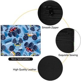 sundee Wallet for Boys with Zip Coin Pocket, Bi-Fold Slim Leather Purses for Men, Cartoon Cool Wallet with Cash ID Card Holder for Fans Teenagers Kids Birthday Gifts - Blue Car