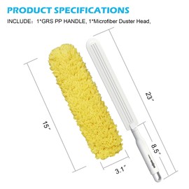 EHOMGUI Microfiber Duster, Feather Duster, Dusters for Cleaning, Washable and Reusable Duster with Replaceable Head, Microfiber Hand Duster for Cleaning Cobweb, Blinds, Furniture, Cars-Yellow