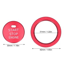 Fydun Engine Start Ring Stickers, 2 Pcs Aluminum Alloy Engine Start Stop Button Trim Cover Key Ignition Starter And Knob Ring For Car Interior(Red)