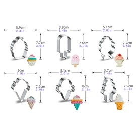 QinhBting 6PCS Summer Ice Cream Cookie Cutter Set,Stainless Steel Cookie Cutters, Baking Tool for Homemaking Cookie