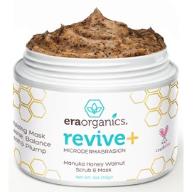 Era Organics Microdermabrasion Facial Scrub & Face Exfoliator - Spa Quality Exfoliating Mask with Manuka Honey Plus Walnut for Blackheads, Buildup, Wrinkles 4oz
