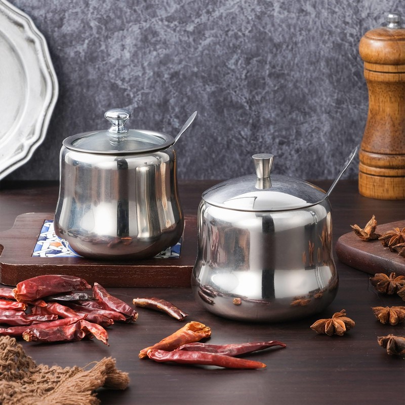 RAMFIYN 2 pack 12oz Stainless Steel Sugar Bowl Decorative Silver