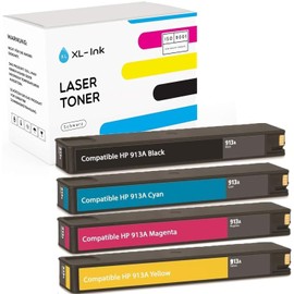 XL-Ink Compatible with HP 913A Pack of 4 (CMYK: HP L0R95AE, F6T77AE, F6T78AE, F6T79AE. Capacity: 4X 3,000 pages)