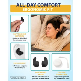 Ear Plugs for Sleeping,Noise Reduction Soft Silicone Earplugs,Reusable Hearing Protection Earplugs for Noise Sensitivity, Sleep, Travel, Noise Cancelling Ear Plugs for Sleep - Black