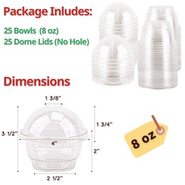 Aatriet [25 Sets] 8 oz Clear Plastic Dessert Cups with Lids No Hole - Disposable Dessert Bowls for Ice Cream, Parfait, Banana Pudding, Desserts at Party, Fruit Cup No Leaks