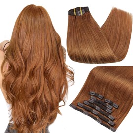 Full Shine Clip in Hair Extensions for Women Real Human Hair Color #330 Hair Extensions 7 Pieces 105 Grams Real Hair Extensions Clip ins 18 Inch