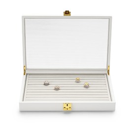 Papten 7 Slots Leather Ring Earring Display Case, Jewelry Organizer Box with Acrylic Lid, Large Earrings Rings Coin Jewellry storage Box