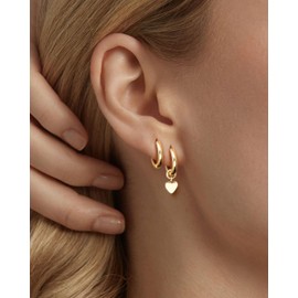 MILACOLATO 925 Sterling Silver Hoops Earrings Charm Set for Women Lightweight Small Silver Gold Earrings for Women Hypoallergenic Hoop Huggie Earrings Cartilage Earring 14K-Heart