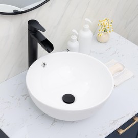 15x15 inch Round Bathroom Vessel Sink,15 inch Bathroom Sink, White Vanity Sink, Modern Countertop Porcelain Ceramic Small Bathroom Lavatory Sinks
