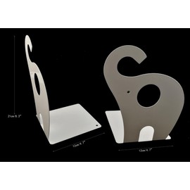 Cute Elephant Bookend for Kids, Metal Bookends, Bookends for Baby Nursery, Nursery Decor (White)