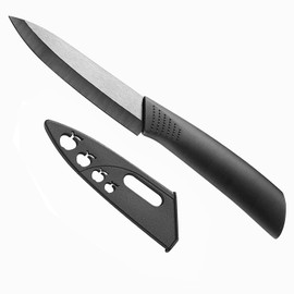 Muncene Paring Knife, 4 Inch Ceramic Paring Knife with Sheath Cover, Black Blade